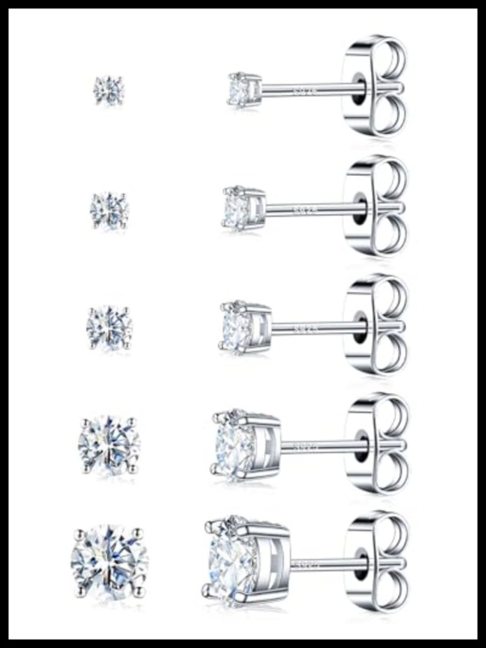 Moissanite Stud Earrings Set Sterling Silver 18k White Gold Plated